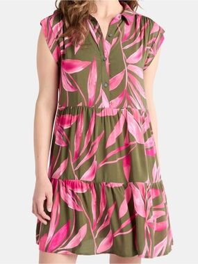 Time and Tru Women's L Tiered Mini Shirt Dress Button Side Pockets